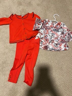 Janie and Jack Red Paisley Cardigan, Top & Pants Set